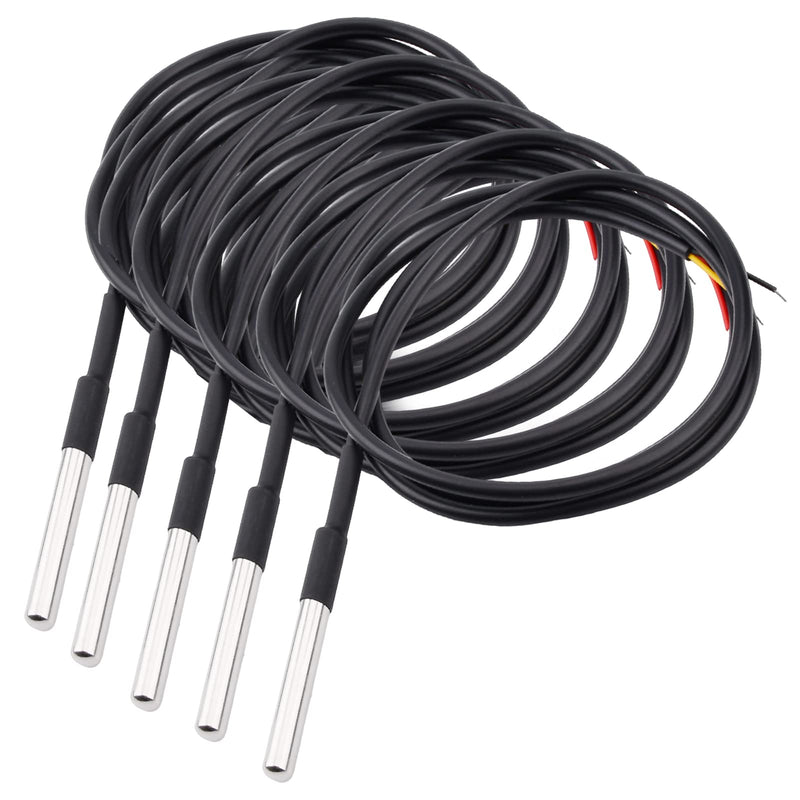 Aideepen 5 x 1 m Digital Stainless Steel Temperature Sensor, Waterproof Temperature Sensor, Compatible with Arduino and Raspberry Pi, Includes E-Book, Compatible with Shelly 5 pieces 1 m