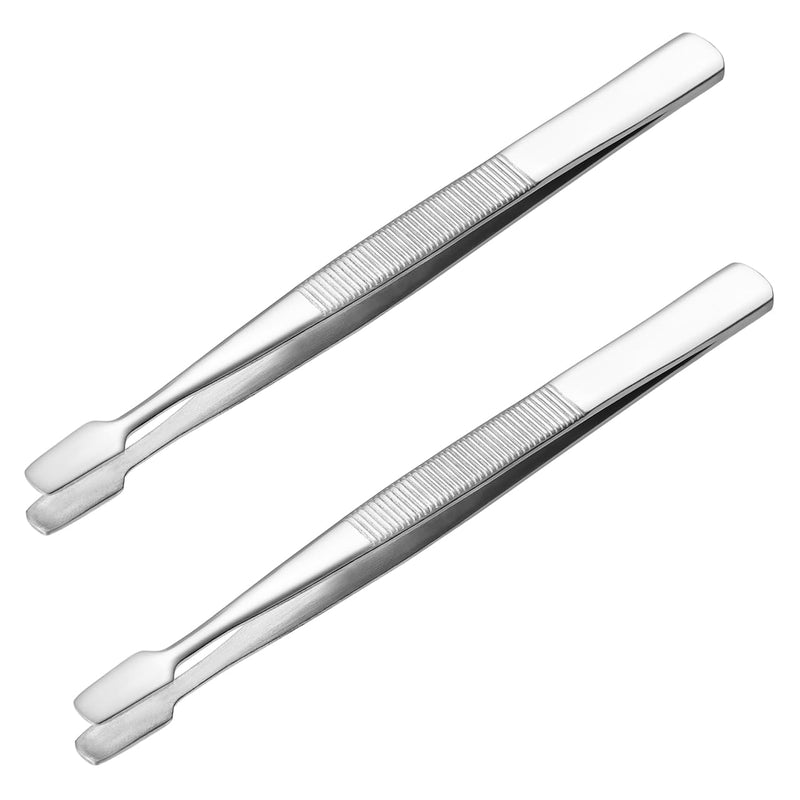 iplusmile Stamp Tweezers Pack of 2 Nickel-Plated 4.33 in / 11.00 cm with Round Flat Tip for Philately Stamp Collectors and Precise Picking of Stamps, Beads and Fine Objects