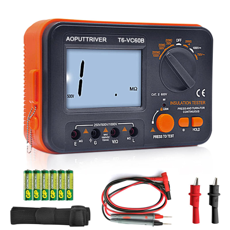 [Australia - AusPower] - Digital Insulation Resistance Tester, 1999 Counts Megohmmeter Large LCD Display Megohmmeter DC250/500/1000V AC750V, 200MΩ~2000MΩ with Backlight for Data Storage for Motor Cable 