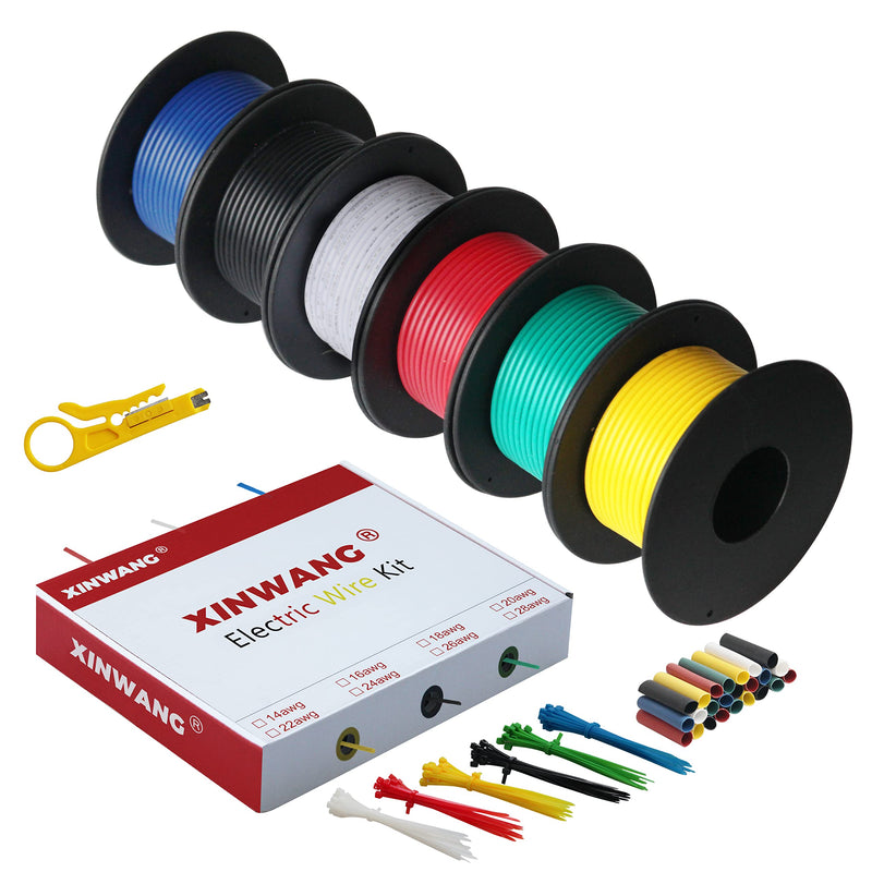 Xinwang 16AWG 1.3mm² Silicone Cable Set, 6 Colours, 4 m Each Colour | Flexible tinned copper wire for electronics, RC models, LED, lamps and DIY enthusiasts 16AWG(1,3 mm²/4M)-Silikon
