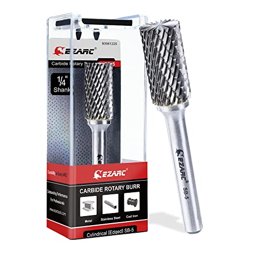 EZARC SB-5 Carbide Burr Cylinder Shape Double Cut 1/4" Shank | YG6 tungsten carbide 90 HRA, double cut for fast material removal, 2-3/4" length, 1/2" cutting diameter, 1" cutting length Single-Pack