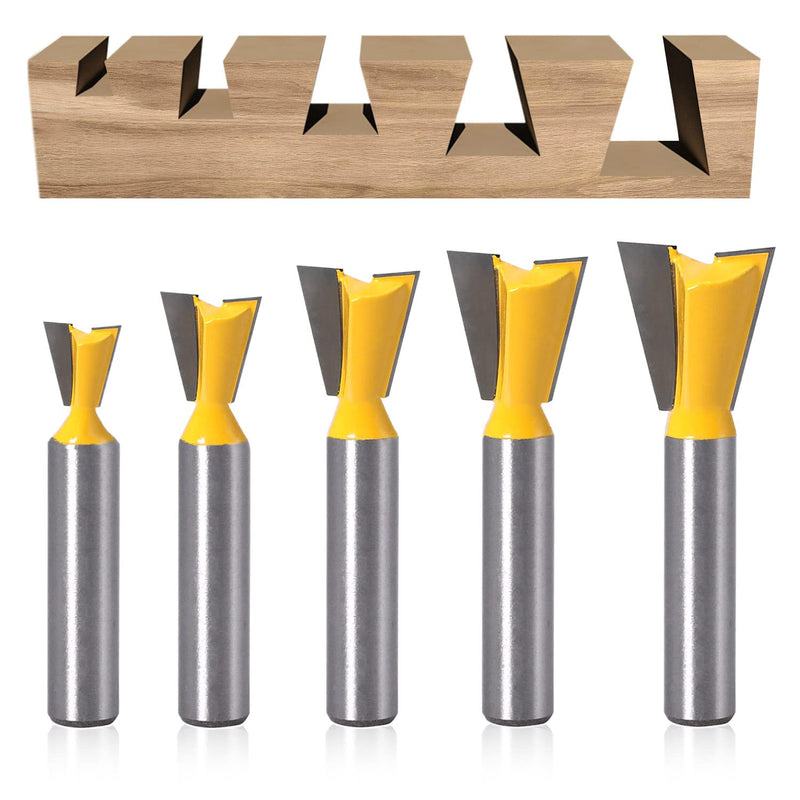 5 Piece Dovetail Face Cutter 8 mm Shank, Dovetail Cutter Set, 1/4 Inch 1/2 Inch 3/8 Inch 5/8 Inch 3/4 Inch Cutter for Router, 8 mm Shank, Milling Head for Router, Face Milling Cutter for Wood (5)