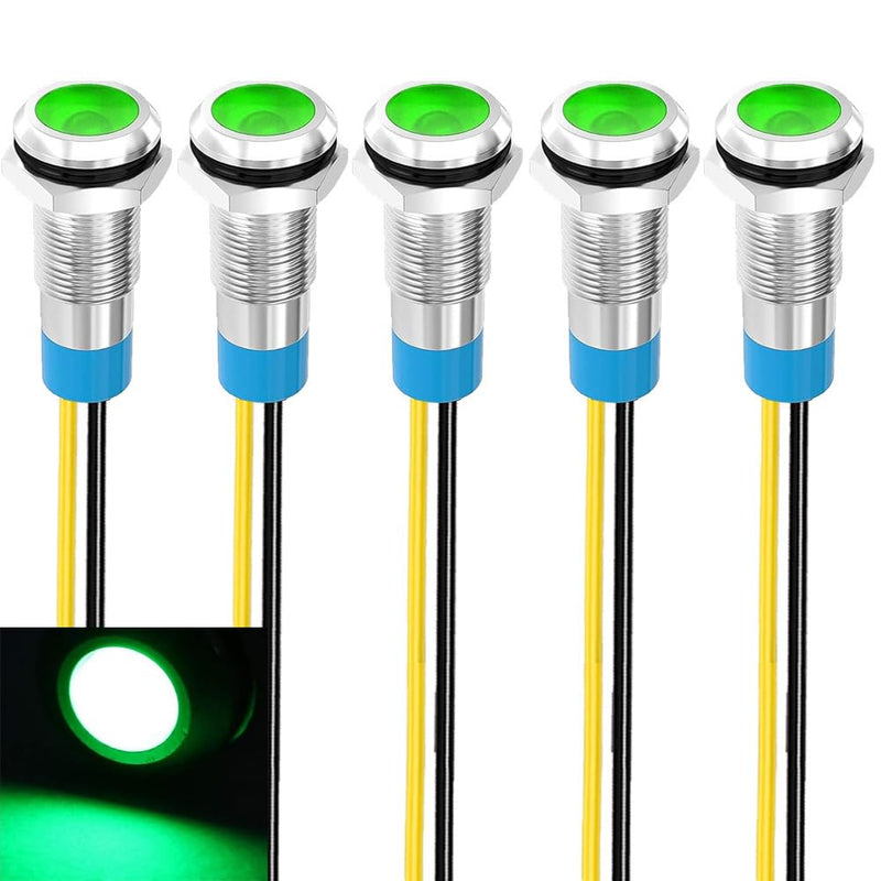 Gebildet Pack of 5 8 mm 230 V AC LED Metal Indicator Light Waterproof Signal Lamp (Green) Green - 220v/230v