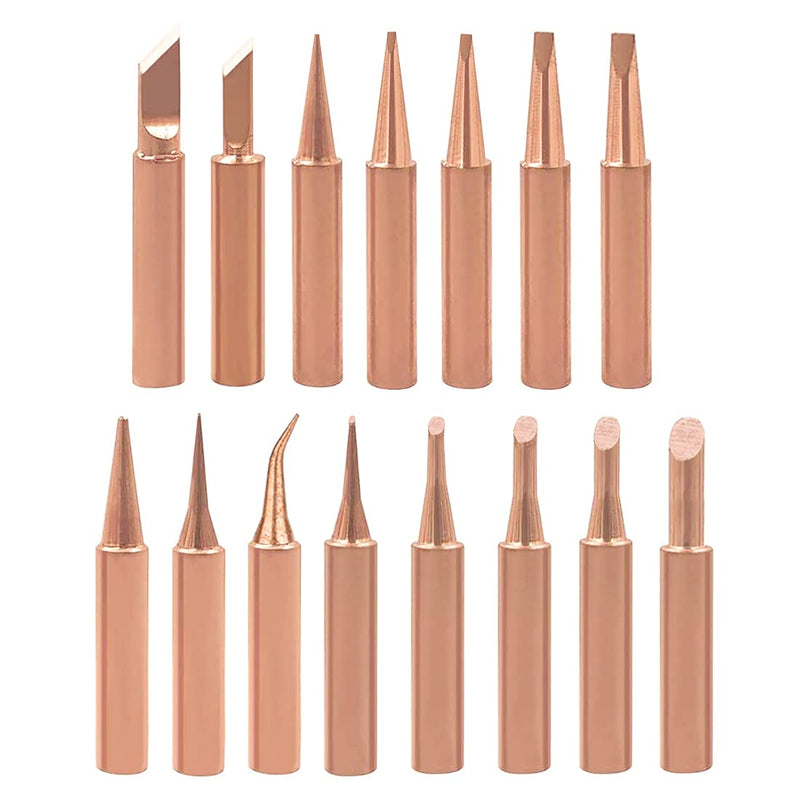 15 Pieces Pure Copper Soldering Tips Set 900M Soldering Tip Replacement | Lead-free soldering station tool compatible with Hakko, TENMA, ATTEN, Quick, Aoyue, Yihua soldering iron
