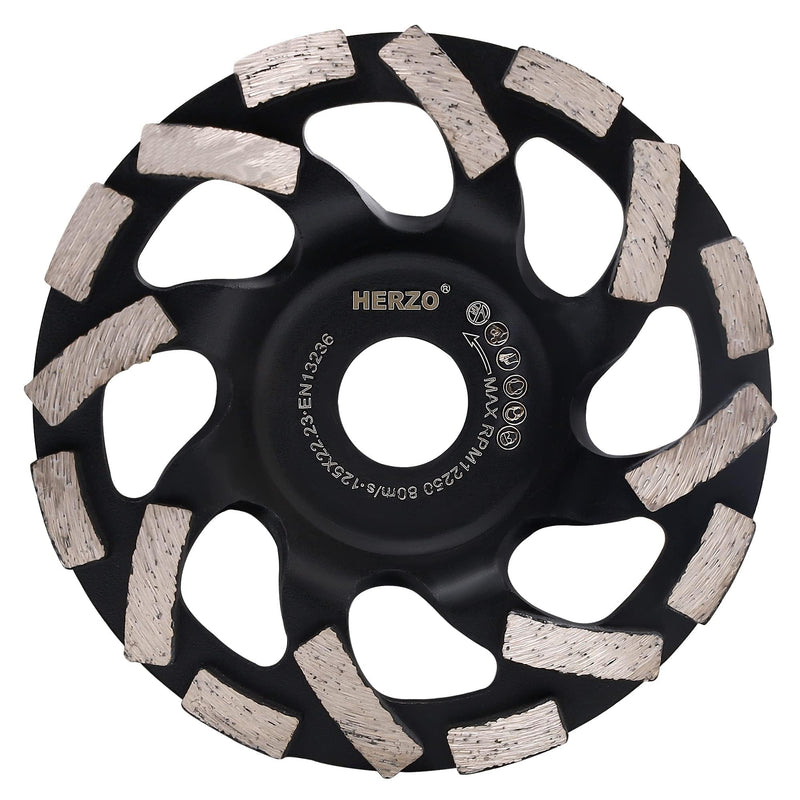 [Australia - AusPower] - HERZO Concrete Grinding Wheel 125 mm x 22.2 mm, Cup Wheel 125 Concrete, Diamond Cup Wheel for Concrete, Natural Stone, Tile Adhesive, Granite & Masonry HSO50E-125 