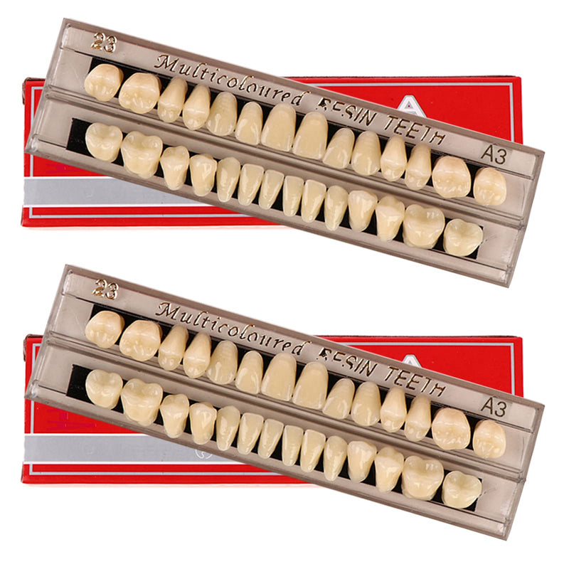 56 Pieces False Teeth, Complete Acrylic Resin Dentures, 2 Set Whole Teeth, Synthetic Polymer Denture Teeth, 23 Tones A3 Upper + Lower Dental Materials for Replacement, DIY or Halloween