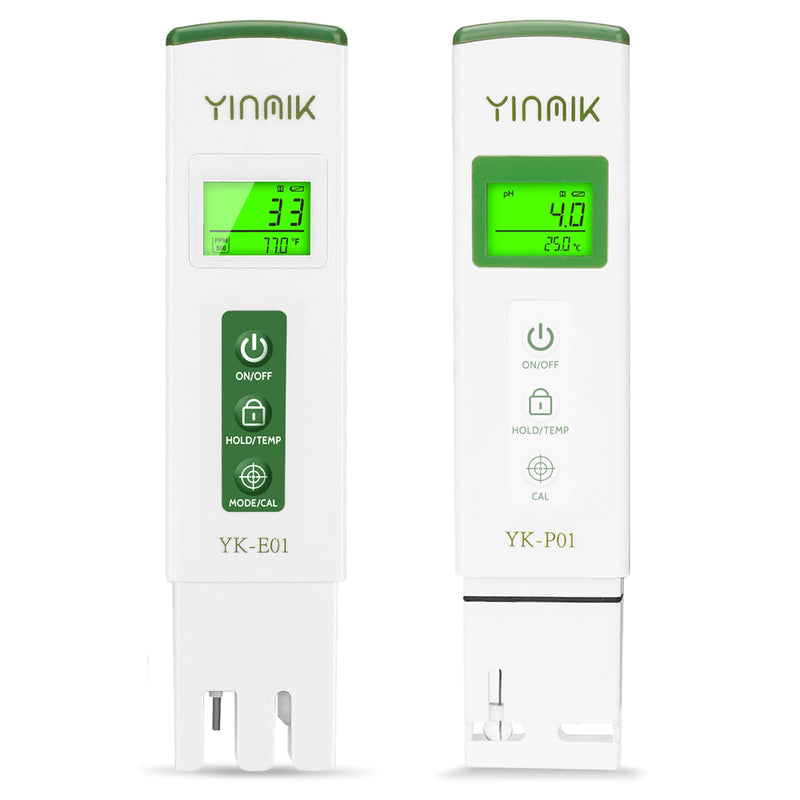 YINMIK Digital pH EC Meter 4 in 1 pH TDS Conductivity Meter | pH EC Meter Grow Conductivity pH Meter for Hydroponics Drinking Water Digital TDS pH Meter Water Green