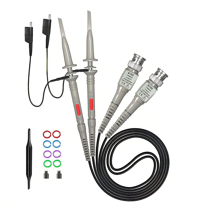 Pack of 2 Oscilloscope Probe Kit, P6100 100 MHz 10: 1 and 1: 1 Precision BNC Oscilloscope Probe Head, Switchable High Precision Scope Oscilloscope Clip Probes for Oscilloscope P6100 100MHz