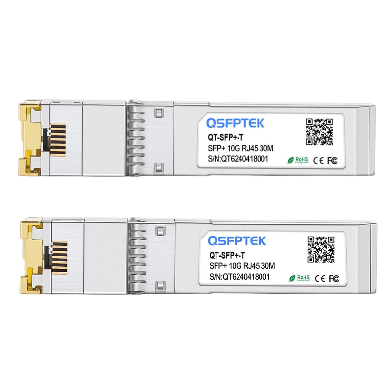 QSFPTEK (Pack of 2) 10GBASE-T SFP+ RJ45 Module up to 30 m, 10G SFP+ RJ45 Copper Transceiver GBIC for Cisco SFP-10G-TS, Ubiquiti UF-RJ45-10G, Mikrotik, D-Link