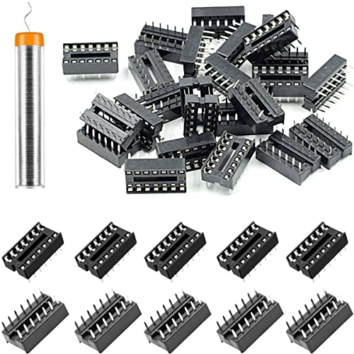 50pcs DIP IC Socket 14 Pin 2.54mm Spacing IC Socket Adapter Solder Type Flat Pin IC Components High Quality with Tin Wire Pin for DIY Electronics Experiment