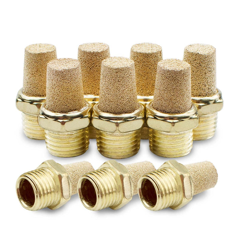 [Australia - AusPower] - Bwintech 10 Pcs SL-02 Air Silencer, 1/4 Inch Male Thread Sintered Brass Exhaust Silencer 1/4" 