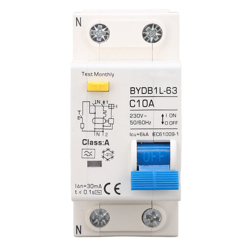 [Australia - AusPower] - Fi Circuit Breaker AC 230 V 30 mA C10 1P+N Circuit Breaker Hat Rail Leakage Protection Overload Protection Residual Current Device FI/LS Switch Circuit Breaker 10A 