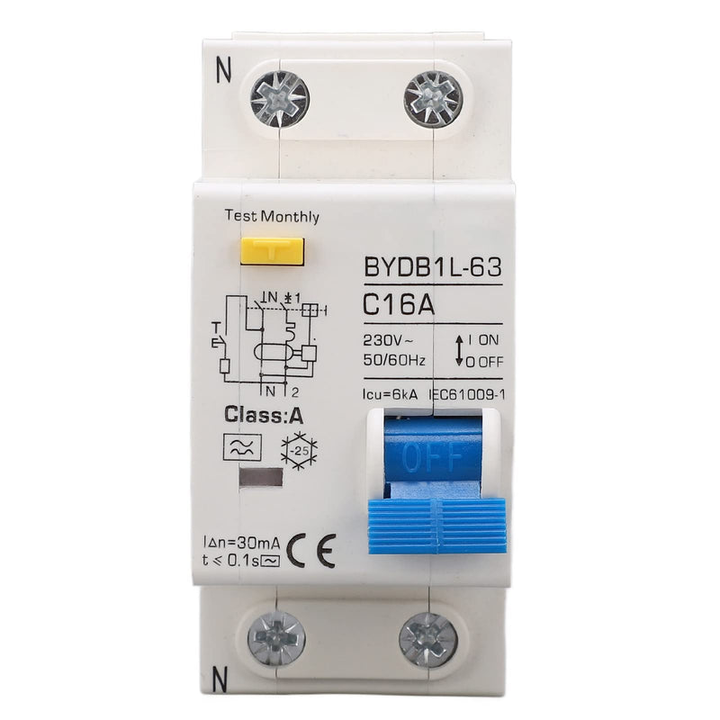 [Australia - AusPower] - Fi Circuit Breaker AC 230 V 30 mA C16 1P+N Circuit Breaker Hat Rail Leakage Protection Overload Protection Residual Current Device FI/LS Switch Circuit Breaker 16A 