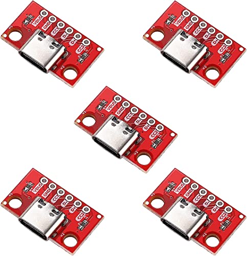 PENGLIN 5pcs USB Type C Breakout Board Serial Breakout Socket 6P | 2.54mm PCB converter board 5 x USB C