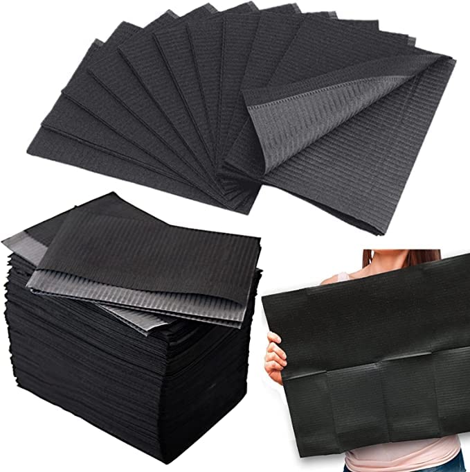 Pack of 35 Dental Bibs, Black, Disposable Dental Bibs, Waterproof Tattoo Bibs, 33 x 45 cm, Tattoo Covers, Multi-Purpose for Tattoo Accessories, Dental Treatment