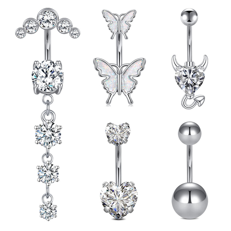 LAURITAMI Belly Button Piercing 6 mm 10 mm 14G Bar Surgical Steel Belly Bar Belly Button Piercing 5 Pieces