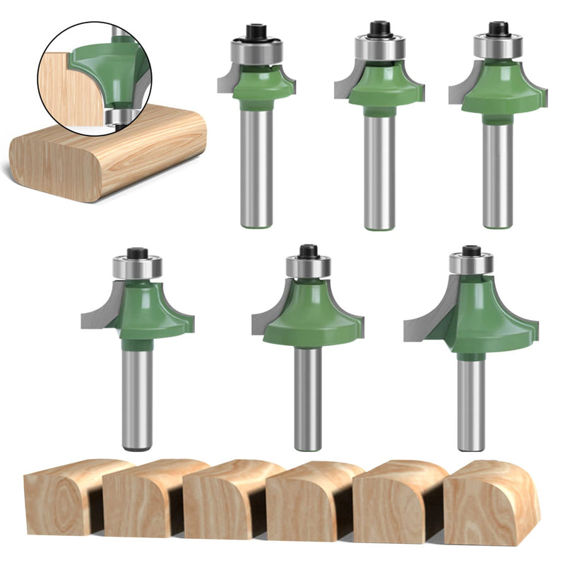 [Australia - AusPower] - Pack of 6 Rounding Cutters for Routers, Rounding Cutter 8 mm Shank, with Ball Bearings, Carbide Round Over Cutter Bits, Tools for Woodworking, for Wood Trimming 
