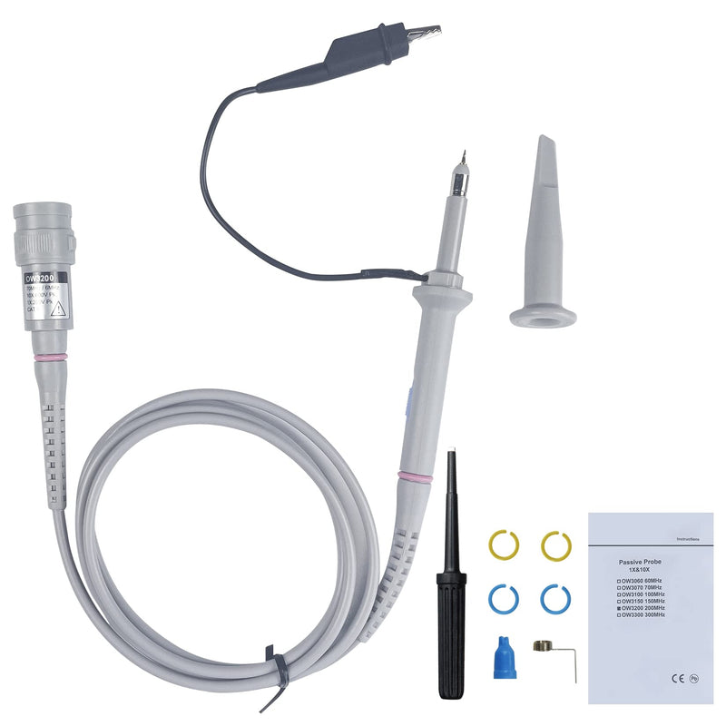 [Australia - AusPower] - OWON Universal Oscilloscope Probe Kit, 200 MHz, BNC Oscilloscope Clamp Button Head Damping Can Be Adjusted by 1x or 10x Slide Switch for Oscilloscopes Probe/200 MHz 