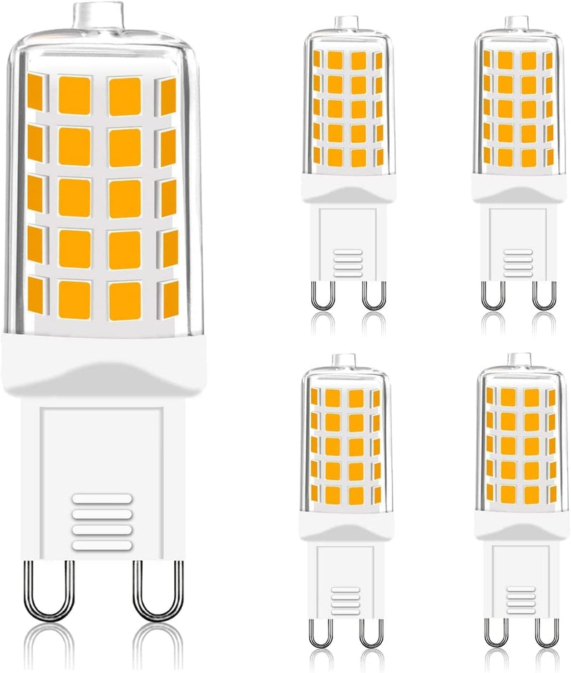 G9 LED Warm White Dimmable, 2700K 230V 4W Replacement 40W Halogen Bulb, T4 Light Bulb 450 lm for Indoor and Outdoor Decorating Lighting No Flickering Light Bulb Pack of 5 2700K 5pcs