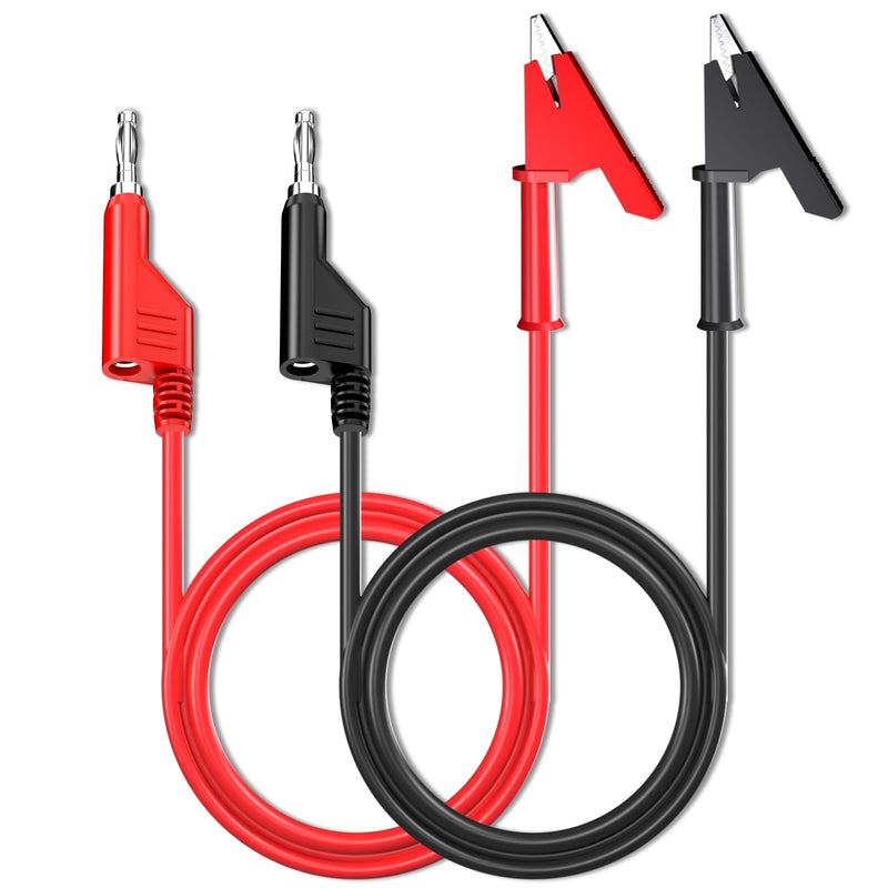[Australia - AusPower] - Cleqee 4 mm Stackable Banana Plug to Crocodile Alligator Clips Test Leads Flexible Cable Wire Pack of 2 Red Black 3.3 ft/1 m for Multimeter Electrical Testing 2 Stück -1M 