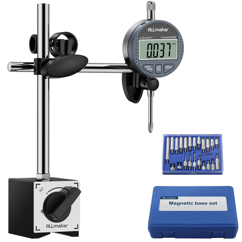 [Australia - AusPower] - ALLmeter Digital Dial Indicator with Magnetic Holder Digital Caliper Calliper Digital Dial Gauge Ignition Time 0-25.4 mm/1 Inch Measuring Probe Metric Conversion with LCD Display Dial Gauge Digital silver 70kg Digitale Messuhr 