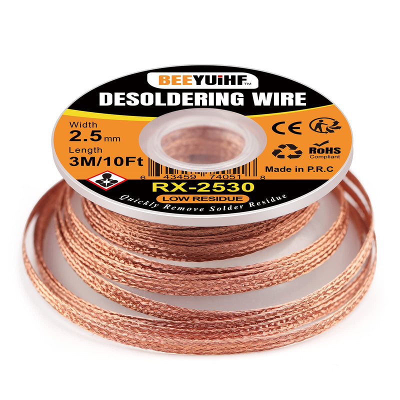 Desoldering Wire, 3 m / 10 ft Desoldering Wire, 2.5 mm No-Clean Soldering Braid, Wicks Strands for Desoldering, Desoldering Wick for Removing Solder for Disassembling Electrical Components (Pack of 1) 1 piece
