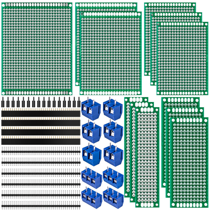 [Australia - AusPower] - 48 Piece Perforated Grid Board Kit, 12 Double-Sided PCB Board PCB Board Perforated Board 10 Pieces Male Female 10 Tiller Header, 10 Pieces 2P & 3P Screw Terminal with 16 Tablets Nylon Column Basic version 