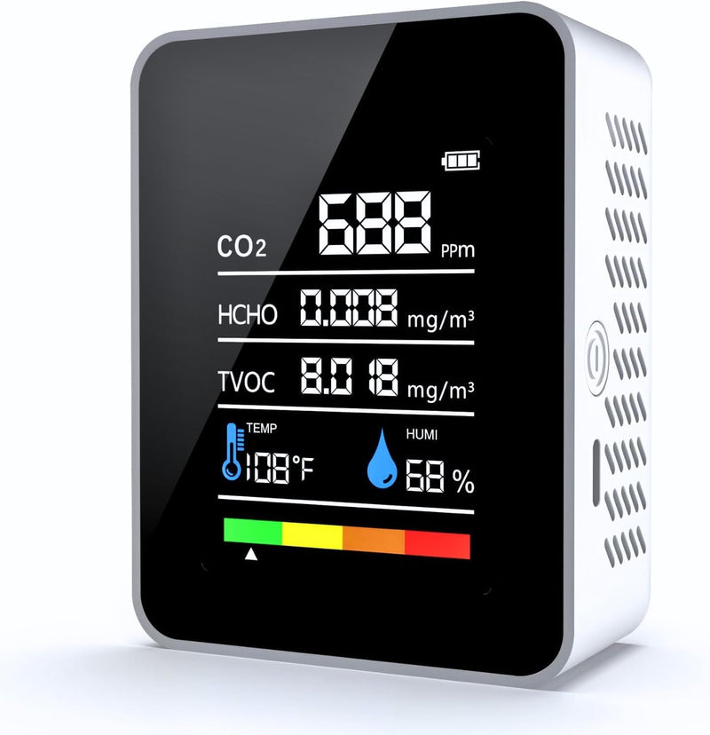 [Australia - AusPower] - Nimomo CO2 Meter, 5 in 1 Air Quality Meter Indoor Co2 Detector Formaldehyde Meter Thermometer Hygrometer with Alarm, Air Quality Monitor TVOC/HCHO/CO2 Monitor for Home, Office, Car 
