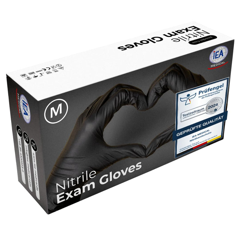 [Australia - AusPower] - IEA Medical Nitrile Gloves, M, Black, Pack of 100, Disposable Gloves, M, Tear-Resistant, Examination Gloves, Latex-Free Gloves, M 