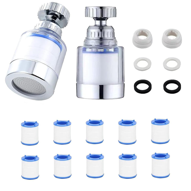 [Australia - AusPower] - Pack of 2 Water Filters for Tap, 360° Tap Filter, Water Filter Tap with 10 Pieces Interchangeable Cotton Filter Element, Tap Descaler Attachment for Kitchen, Sink, Home Bathroom blue 