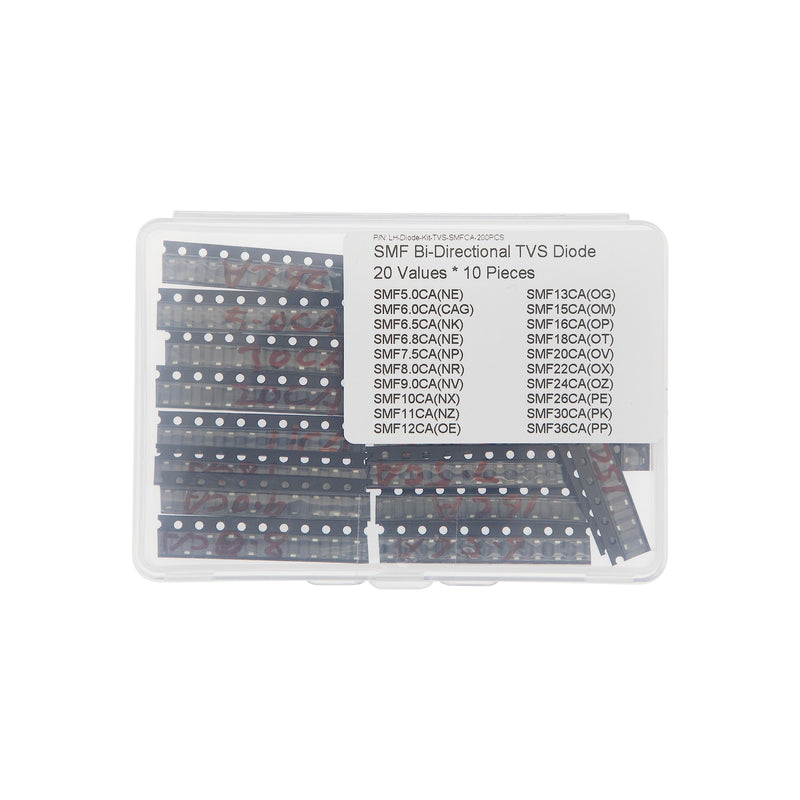 20 Values * 10 Pieces SMF 200W SOD-123 TVS Bi-Directional Surface Mount Protective Diodes Kit