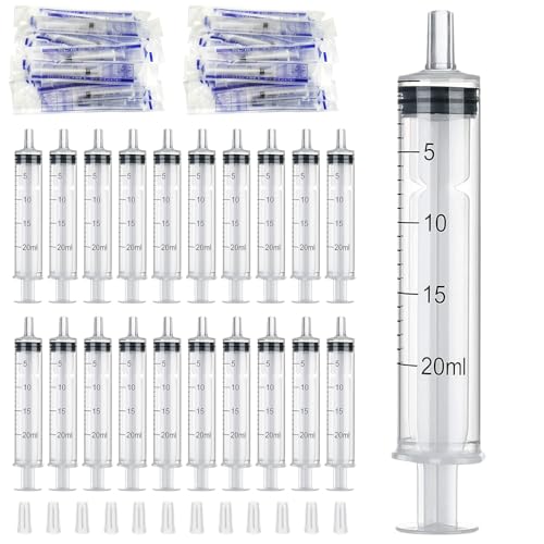 Pack of 20 Syringes, 20 ml, Individually Wrapped Disposable Syringes, Sterile Syringe | Syringes 20 ml with hat syringes without needle for animal feeding, fine dosages, crafts and scientific laboratories