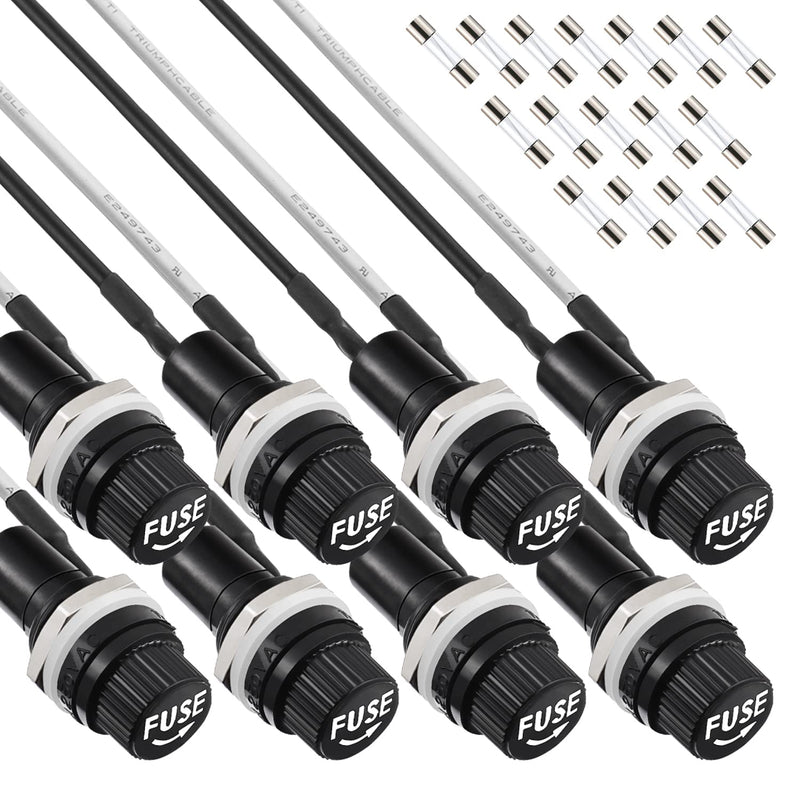 [Australia - AusPower] - EPLZON 5 x 20 mm Black Screw Cap Fuse Holder 250 VAC 10 A 125 VAC 15 A with Pre-Soldered Wires and 10 A/15 A Quick Bubble Glass Fuse Kit 