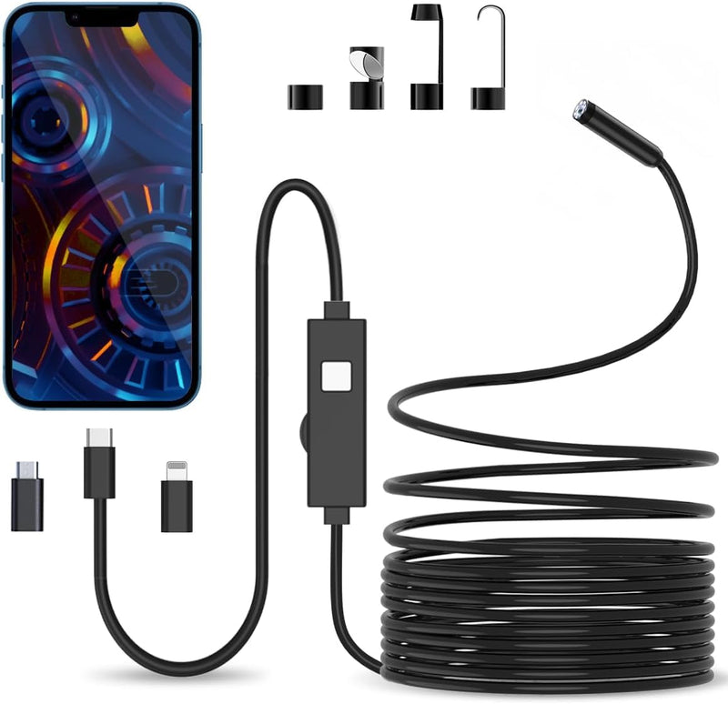 [Australia - AusPower] - Endoscope Camera with Light, 1080P HD Endoscope Camera Mobile Phone with Light, Waterproof, IP67, No WiFi Required, Inspection Camera, Channel Camera, Mobile Phone with 8 LED Lights for Android & iOS, 5M - 8 Led 