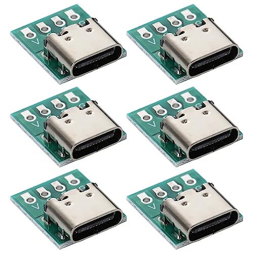 Greluma 6PCS 16 Pin Type-C Male to 2.54mm PCB Adapter USB C to DIP 4 Pin for Charging and Data Transfer USB C DIP-6