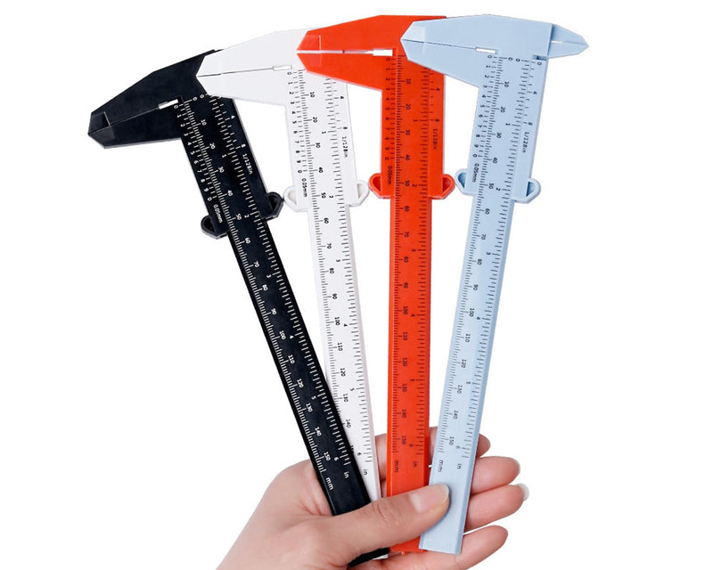[Australia - AusPower] - Plastic Calliper, Vernier Caliper for Household, Office, Student, 150 mm Plastic with High Accuracy, Double Control Scale Vernier Caliper, for Measuring Buttons, Jade, Permanent Make Up (Pack of 4) 