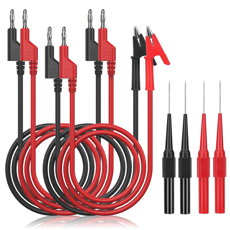 [Australia - AusPower] - YAMXIN Multimeter Test Leads Set with 4 mm Banana Plug, Crocodile Clips, Test Probe, Double Plug, Red and 8-Piece 