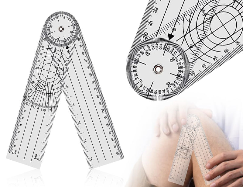 [Australia - AusPower] - KAPSING Protractor, PVC Goniometer, Physiotherapy, Transparent 360° Rotation Protractor Physiotherapy, 14 Inch Medical Protractor (1) 1 