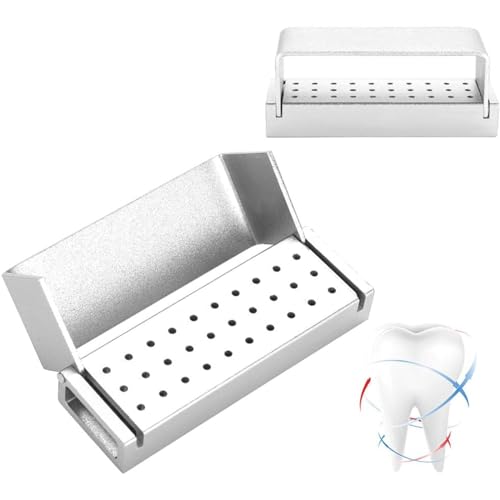 Dental Disinfectant Drill Holder, Aluminum Organizer with Cover, Autoclavable, Drill Block Case for 30 Holes (Silver)