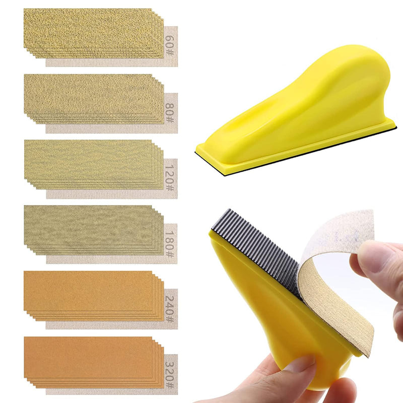 [Australia - AusPower] - VIBRATITE 61-Piece Sandpaper with 90 x 30 mm Sanding Block Set, Mini Sanding Tools 40/80/120/180/240/320 Assorted Grit Sand Pepier Sheet for Sanding and Polishing 61-Ge 