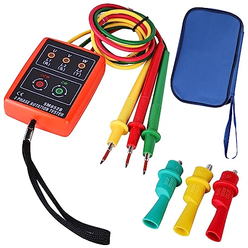 Vegena Phase Tester Rotary Field Meter Ac60 V ~ 600 V with Crocodile Clips Buzzer Tester Displays Digital Phase Rotation Indicator 3 Phase Sequence Presence Rotation Tester Contactless Rotary Field
