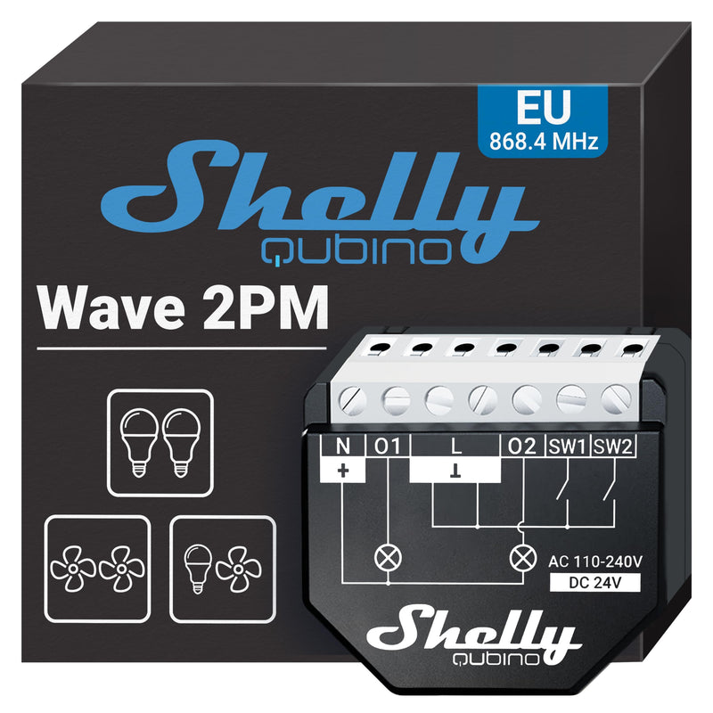 Shelly Wave 2PM | Z-Wave Smart Switch Relay | 2 Channels 16 A with Current Metering | Home Automation | Z-Wave Gateway Required | Low Power Consumption | Z-Wave Repeater | High Compatibility Shelly Wave 2PM