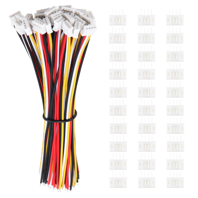 30 Sets JST 2.0 PH 4 Pin Connectors, Mini Micro JST 2.0 mm 4-Pin Connector with 150 mm 22AWG Cable & Female 4 Pin + Plug