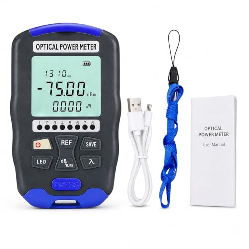 Optical Power Meter, 3-in-1 Fibre Optic Power Meter with RJ45 Tester, LED Light 850 ~ 1650 nm, -70 ~ +10 dBm, OPM FTTH Optical Power Meter Rechargeable Fibre Optic Tester with FC/SC/ST