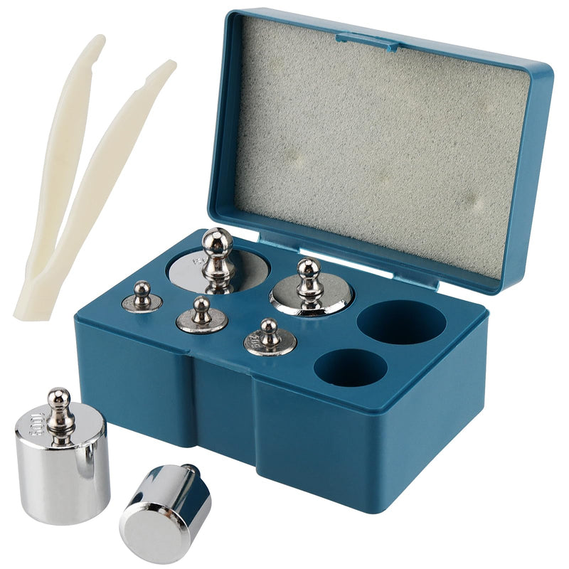 Set of 7 Stainless Steel Calibration Weights 500 g, 1 x 200 g, 2 x 100 g, 1 x 50 g, 2 x 20 g, 1 x 10 g Calibration Weight Set, with Calibration Weight, Tweezers for Digital Scales, Laboratories, Hobby