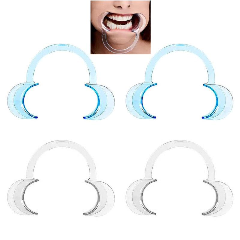 JDXun Pack of 4 C-shape mouth openers, cheek holder, mouth angle holder | Mouth Opener Challenge, Replacement Mouthpieces, Mouth Dilators for Oral Examination and Teeth Whitening (2*Blue, 2*Transparent)