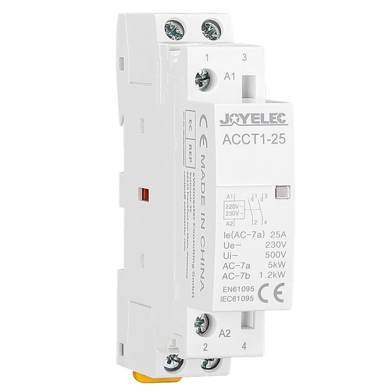 Household AC Contactor, 2P 25A 2NO Automatic AC220V/230V, 50/60Hz, 2-Pole, Two Way, Normally Open, 35 mm DIN Rail Mounting ACCT1-25(2NO) 1 Stück