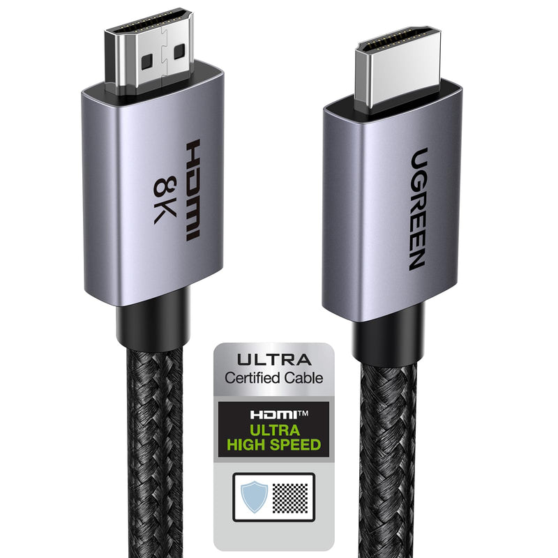 UGREEN HDMI 2.1 Cable, 8K@60Hz, 4K@240Hz, HDMI Certified, 48Gbps, 2M | Aluminum Housing, Nylon Braid, HDR, eARC, VRR, ALLM, Dolby Atmos, Compatible with PS5, TV, PC, Laptop, Monitor, Projector 2.0 Meter