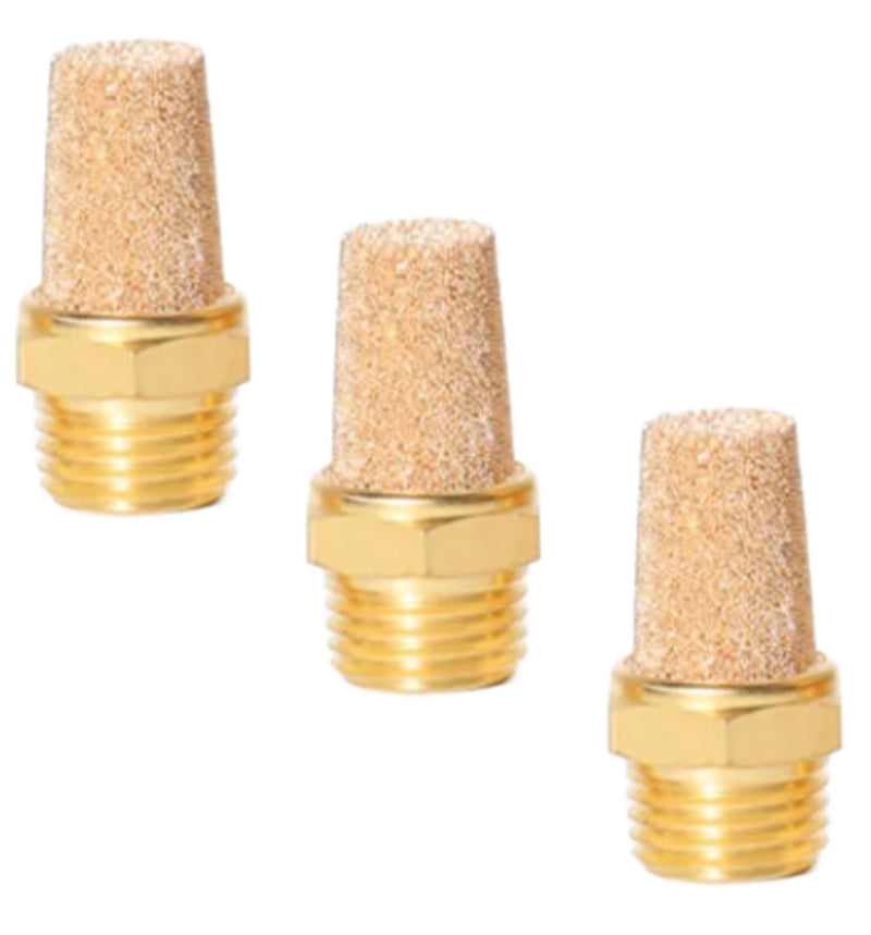 [Australia - AusPower] - Pneumatic Silencer Made of Sintered Bronze 1/4 Inch Set of 3 Compressed Air Silencers Industrial Quality (3, 1/4 Inch) 1/4" 