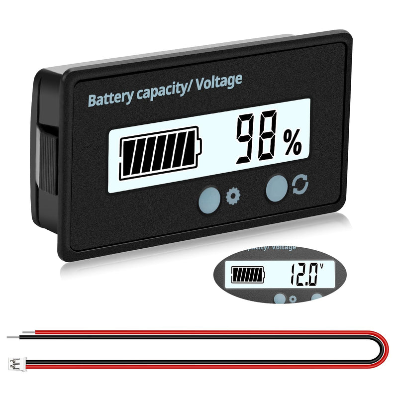 [Australia - AusPower] - VooGenzek Battery Capacity Voltmeter Monitor, Universal Lead Acid Lithium Battery Status Display Tester Voltmeter Monitor, LCD Display, DC 12V - 72V Battery Meter (White Light) White 2 Knöpfe 